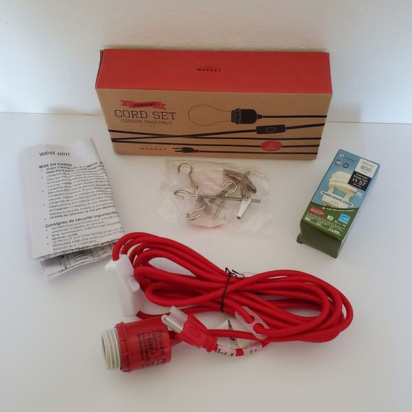 West Elm Plug-In Pendant Cord Set Red Swag Pendant Light Kit 15 ft New - Picture 12 of 16